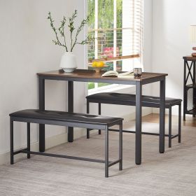 Dining Table Set, Barstool Dining Table (with 2 PU Upholstered Benches), Industrial Style Dining Table and Chairs for Kitchen, Living Room, Party