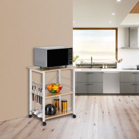 3-tier With 10 Hooks, 4 Wheels, X-reinforcement On The Back, Microwave Rack (Option: Light beige)