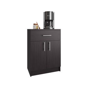 Pantry Organizer Cabinet 33" H, 1 Drawer, 2 Interior Shelves, 2 Doors, Ivory / Natural Oak (Color: Black Wengue)