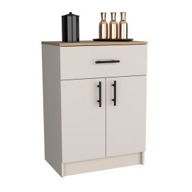 Pantry Organizer Cabinet 33" H, 1 Drawer, 2 Interior Shelves, 2 Doors, Ivory / Natural Oak (Color: Ivory / Natural Oak)